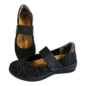 Ziera Comfort Navis Mary Jane Leather Shoes Black Leopard Women Size 37W (6.5W)